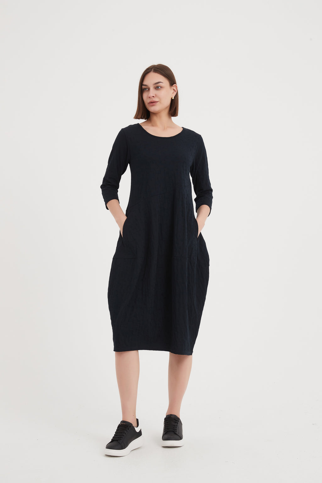 Jacquard Diagonal Seam Dress Black