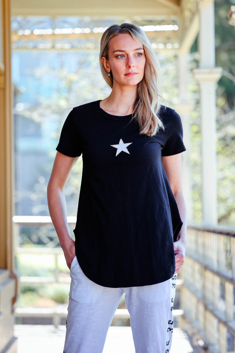 black shirt with white stars