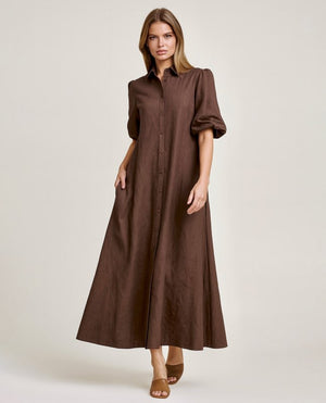 Linen Shirt Dress Chocolate