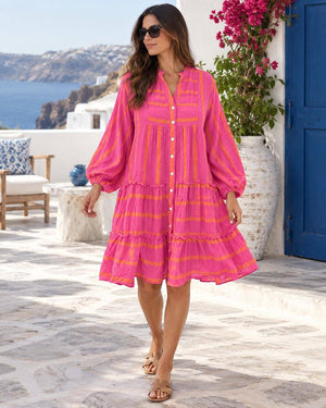LS Tiered Dress Pink/Orange