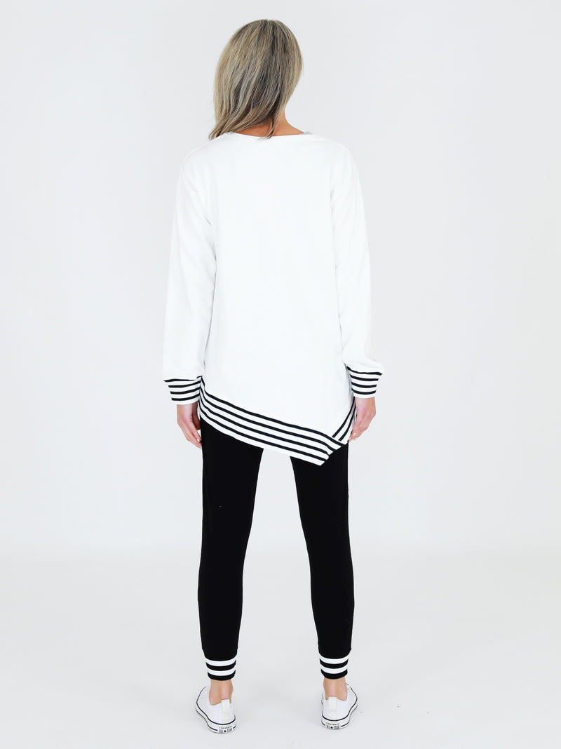 Striped Rib Sweater White