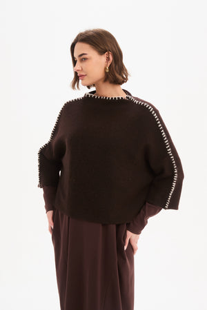 Contrast Stitch Knit Chocolate