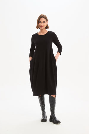 Diagonal Seam Knit Dress Black