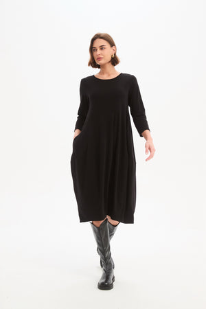 Diagonal Seam Knit Dress Black