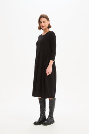 Diagonal Seam Knit Dress Black