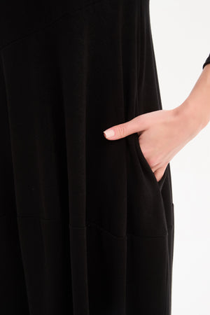 Diagonal Seam Knit Dress Black