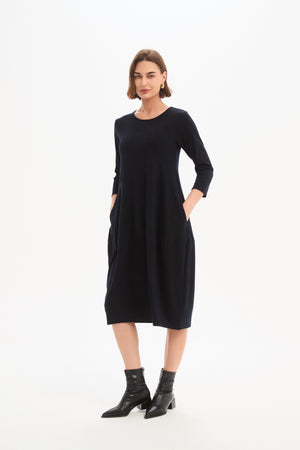 Diagonal Seam Knit Dress Navy