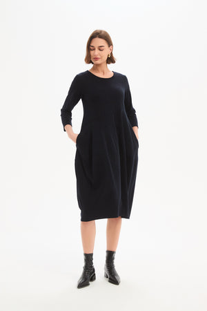 Diagonal Seam Knit Dress Navy