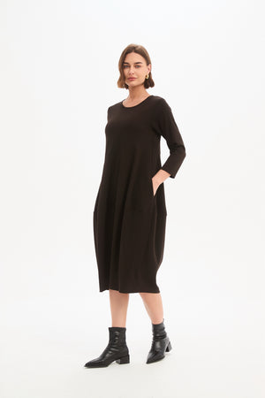 Diagonal Seam Knit Dress Chocolate