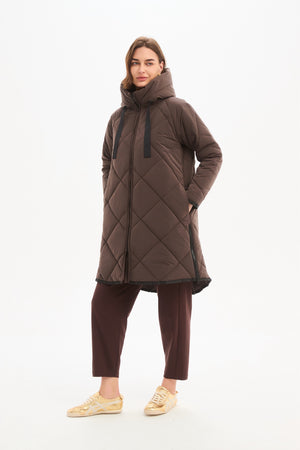 Zip Hem Swing Coat Chocolate