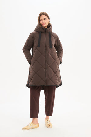Zip Hem Swing Coat Chocolate