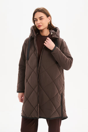 Zip Hem Swing Coat Chocolate