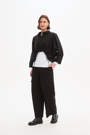 Wide Crop Poplin Overshirt Black