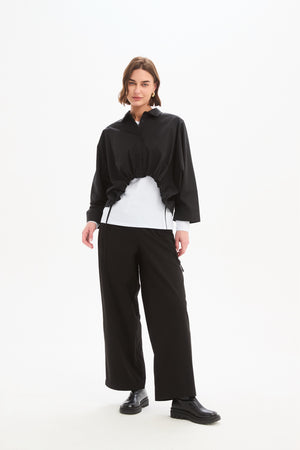 Wide Crop Poplin Overshirt Black