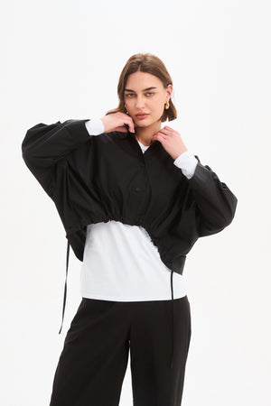 Wide Crop Poplin Overshirt Black