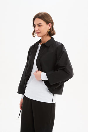 Wide Crop Poplin Overshirt Black