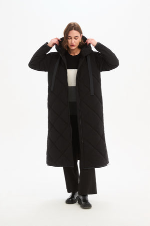 Longline Zip Hem Coat Black