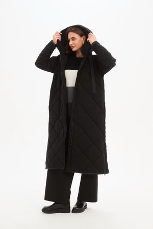 Longline Zip Hem Coat Black