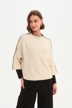 Contrast Stitch Knit Cream