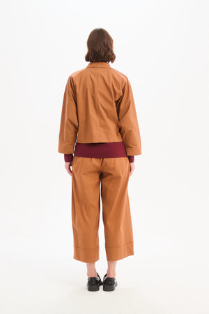 Wide Crop Poplin Overshirt Amberstone