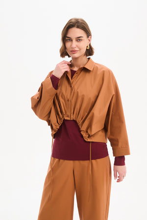Wide Crop Poplin Overshirt Amberstone