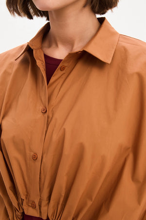Wide Crop Poplin Overshirt Amberstone