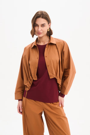 Wide Crop Poplin Overshirt Amberstone