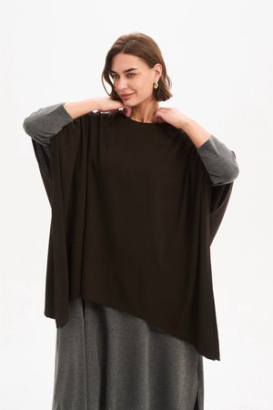 Split Hem Knit Top Chocolate