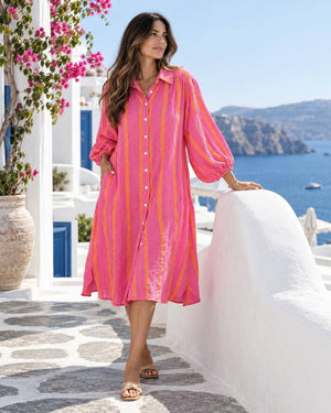 Shirt Style Dress Pink/Orange