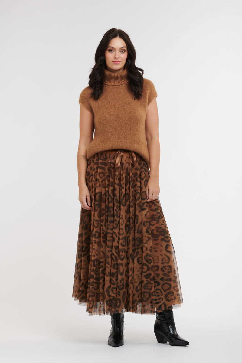 Savanna Mesh Skirt Tan Leopard