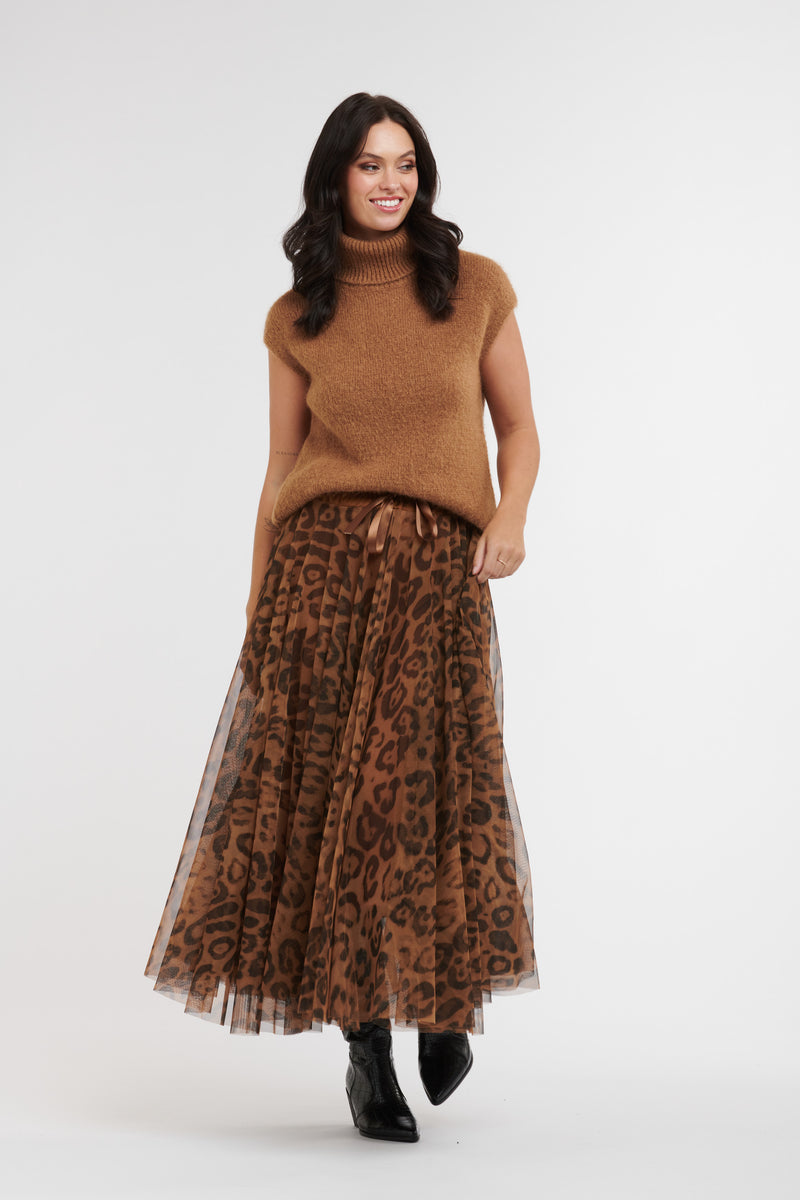 Savanna Mesh Skirt Tan Leopard