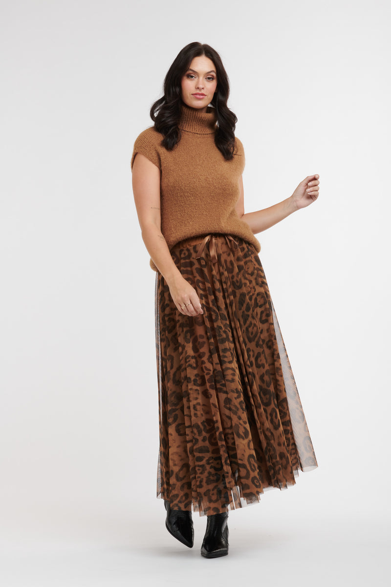 Savanna Mesh Skirt Tan Leopard