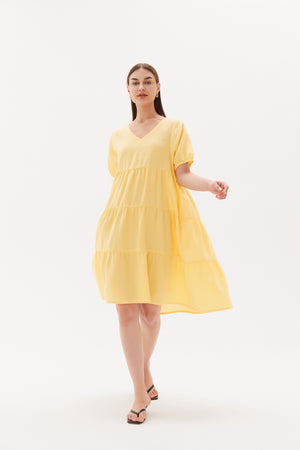 Tiered Linen Dress Lemon