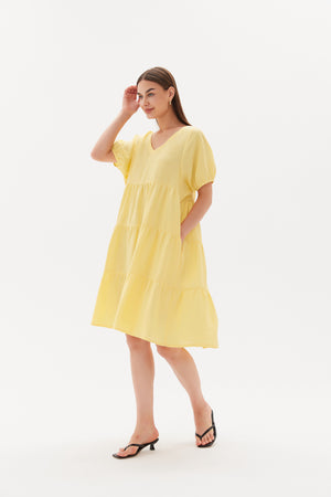 Tiered Linen Dress Lemon