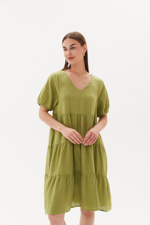 Tiered Linen Dress Meadow Green