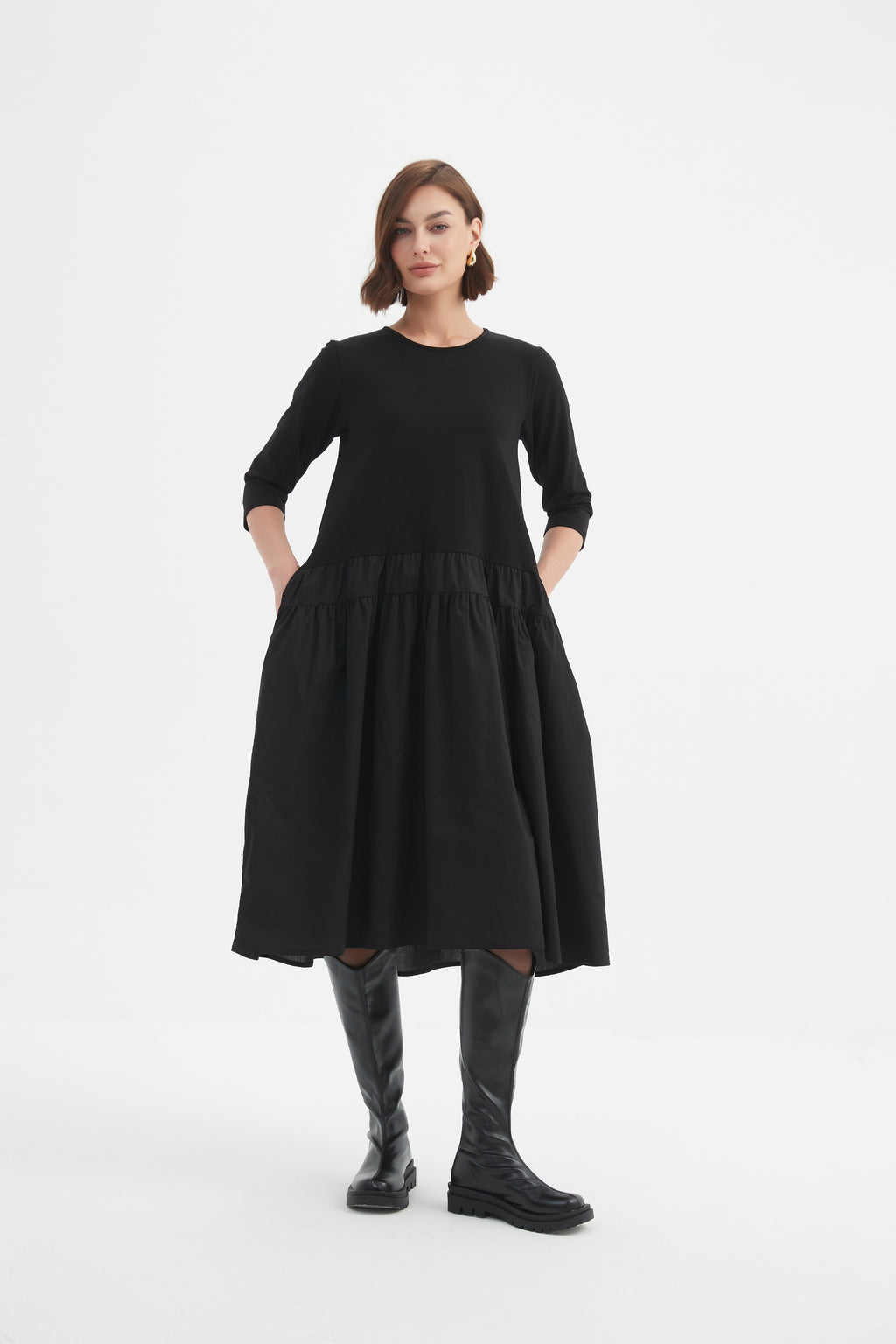 Drop Waist Combi Dress Black