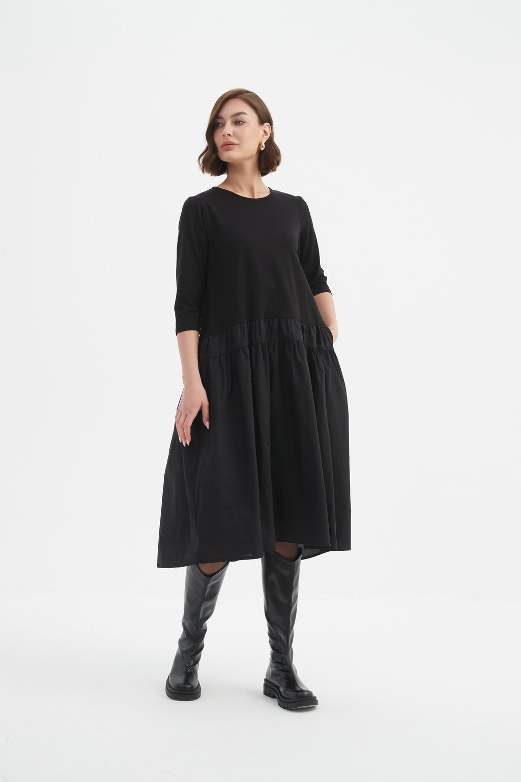 Drop Waist Combi Dress Black