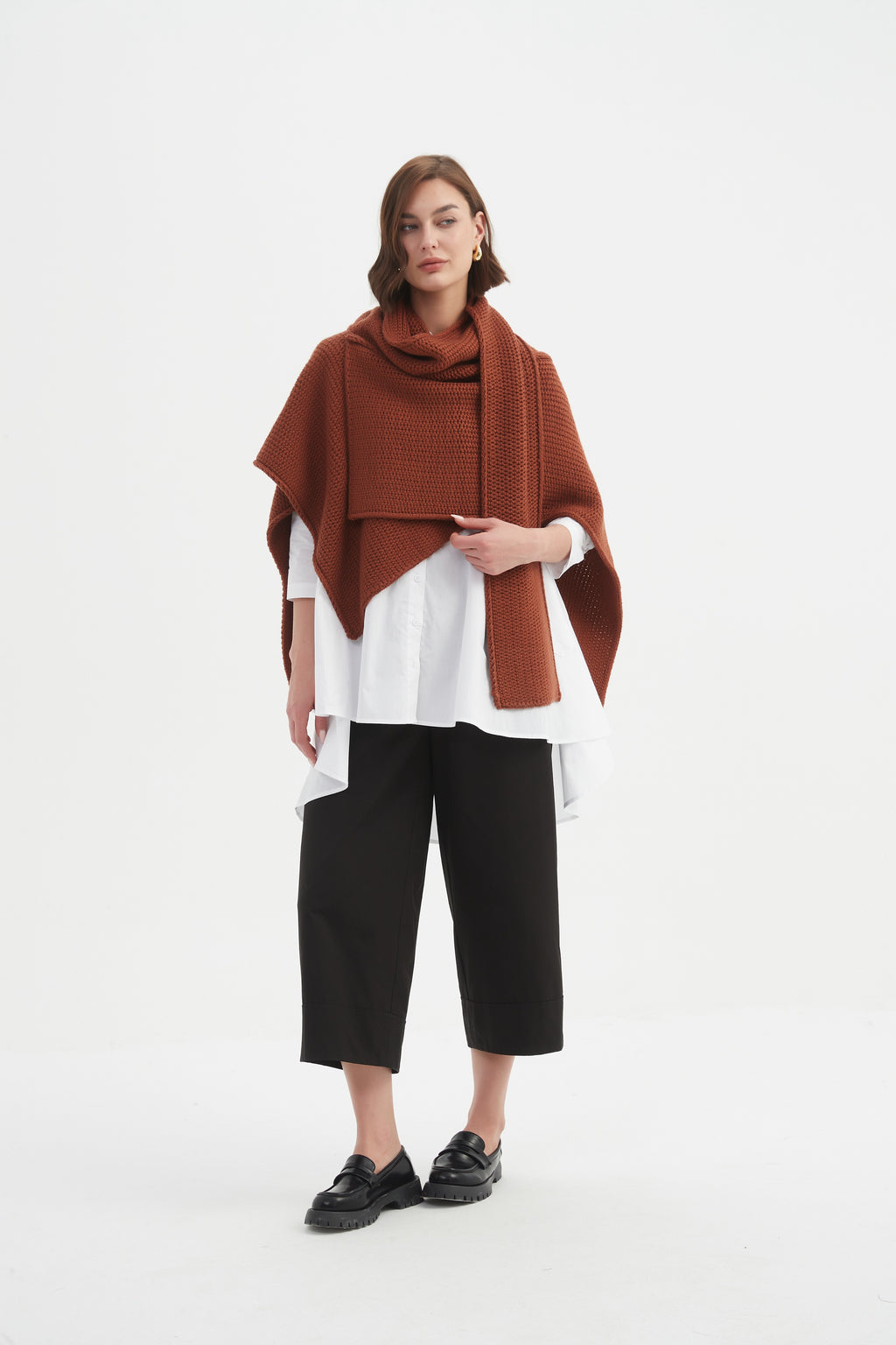 Asymmetric Wrap Knit Chestnut