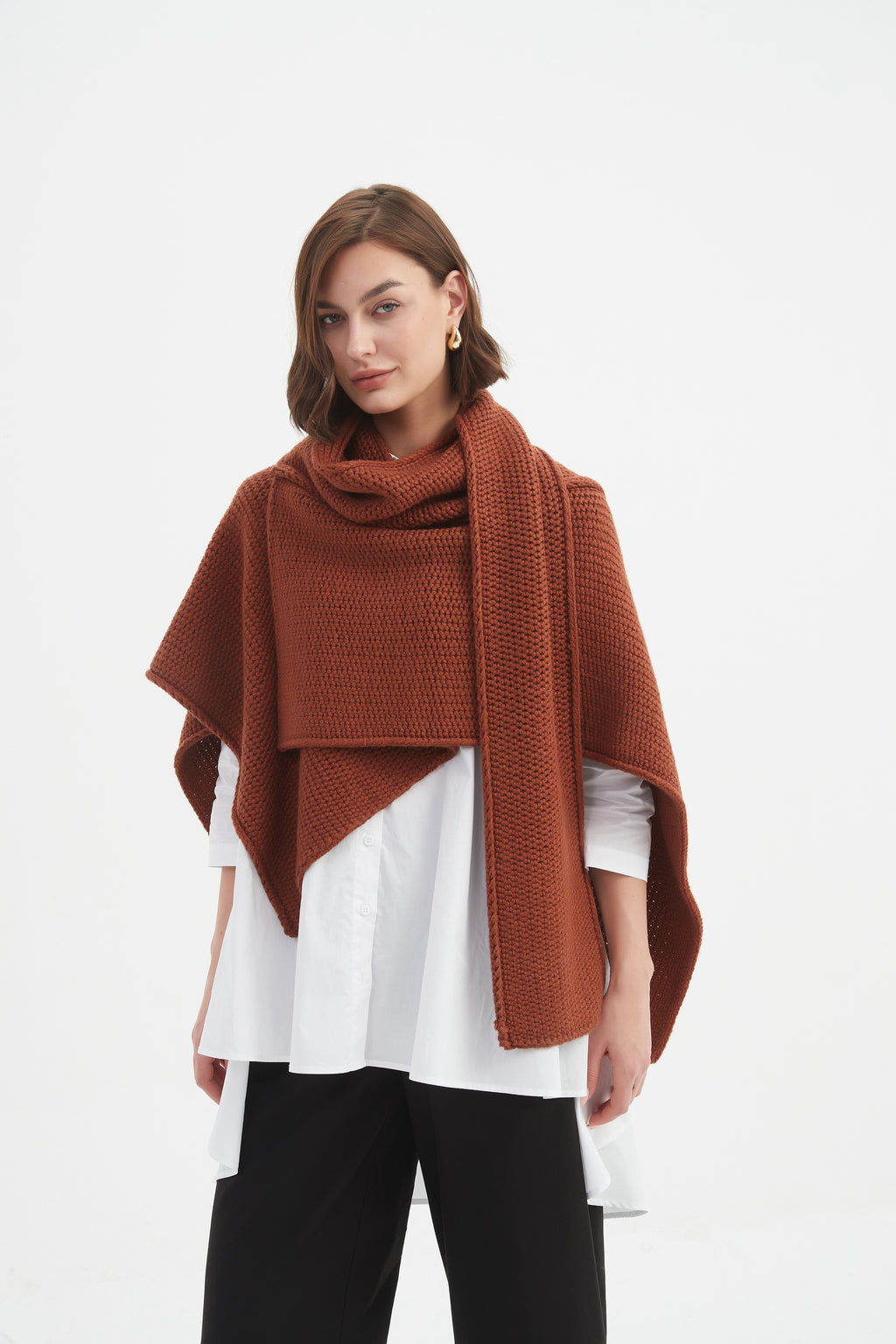 Asymmetric Wrap Knit Chestnut