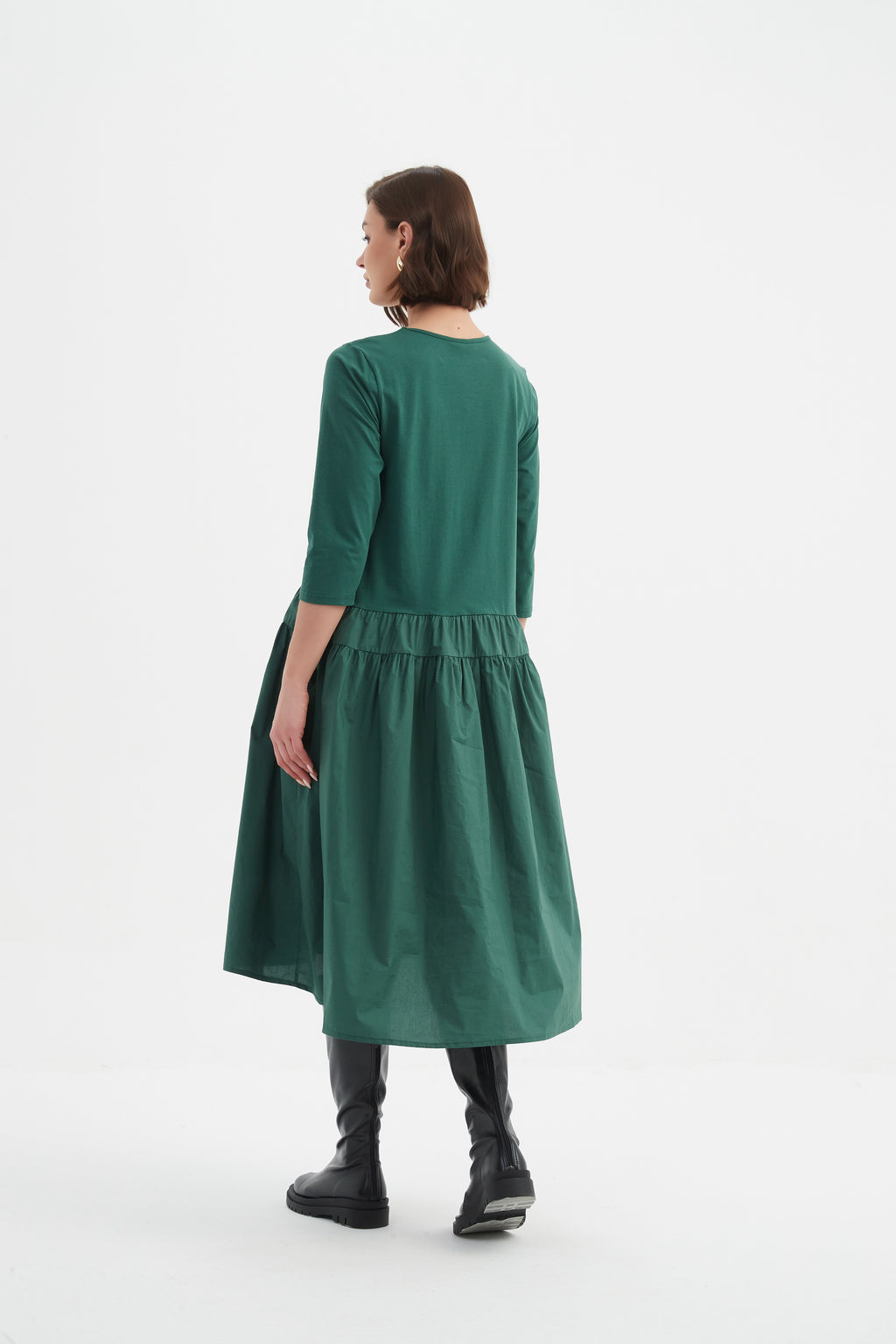 Drop Waist Combi Dress Hunter Green