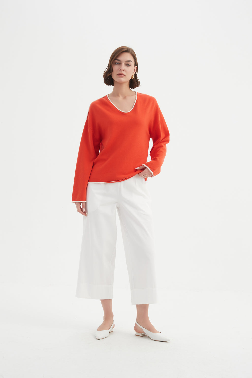 Contrast Knit Trim Flame/White