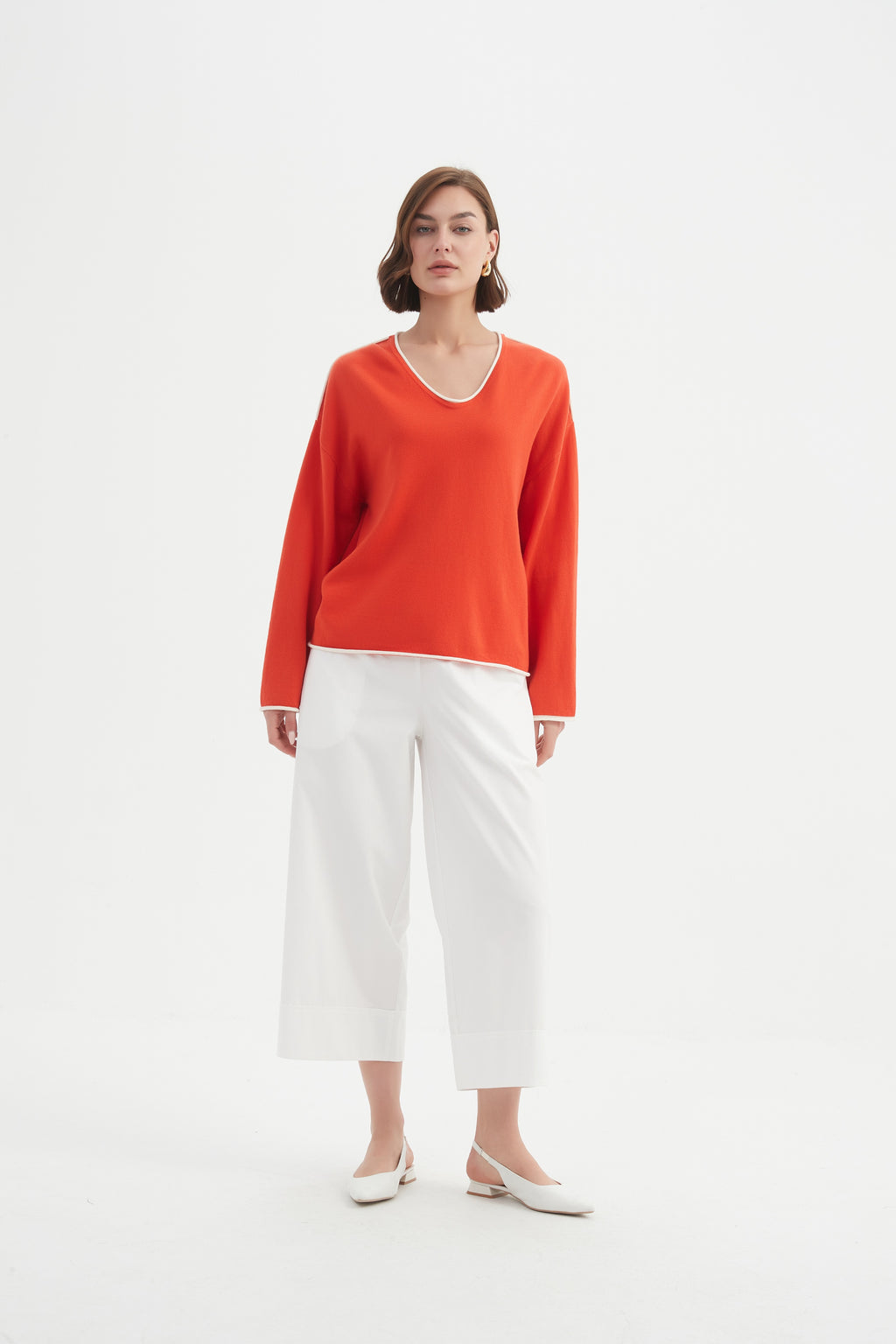 Contrast Knit Trim Flame/White