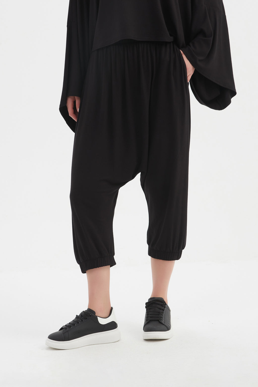 Drop Crotch Jersey Pants Black