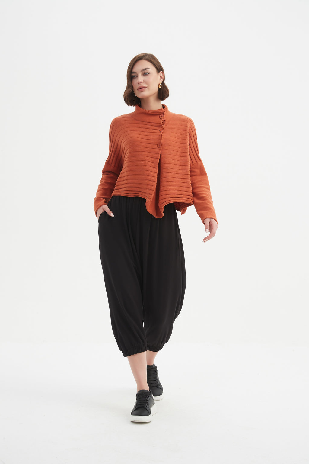 Cowl Neck Button Knit Pumpkin