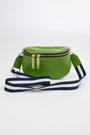 Kensington Pouch Bag Green + Navy Stripe