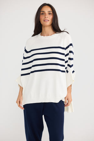 Carson Poncho White w Navy Stripe