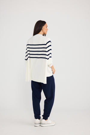 Carson Poncho White w Navy Stripe