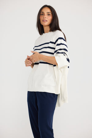 Carson Poncho White w Navy Stripe