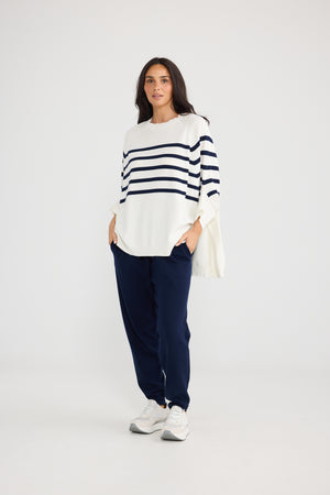 Carson Poncho White w Navy Stripe