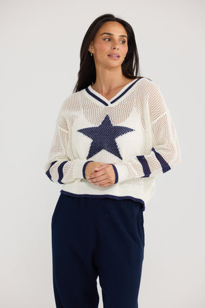 Mckinney Knit White w navy